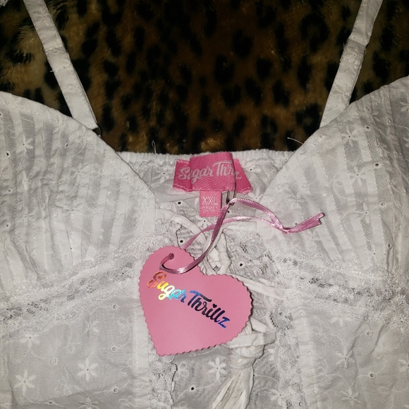 WHITE LACE SUGAR THRILLS DOLLS KILL FLY AWAY Ruffle TANK RAVE BARBIECORE  XXL - Picture 4 of 5